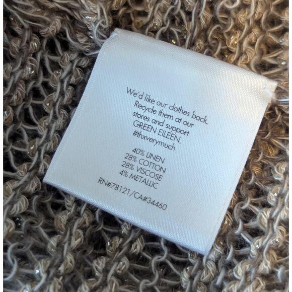 Eileen Fisher High Low Drapey Metallic Sparkly Linen Open Knit Sweater Tan Sz M - Picture 5 of 8